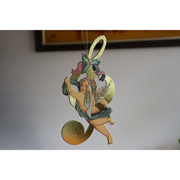 Lot 6x Victorian Die Cut Out Christmas Ornament Angel Cherub Musical Note Bows - Picture 11 of 12